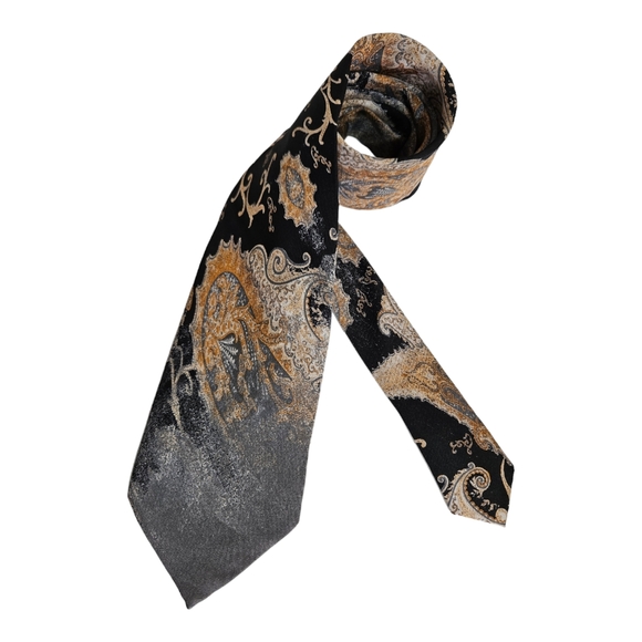 ROBERTO CAVALLI Black/Brown/Gray Paisley Silk LUXURY Tie ITALY - Picture 1 of 4